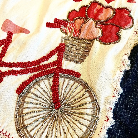 Upcycled distressed blue Jean jacket newly handmade patchwork hearts bike love - Picture 9 of 11